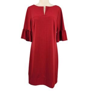 Donna Morgan Ruffle Sleeve Sheath Dress Red Ponte Knit Women's Size 12